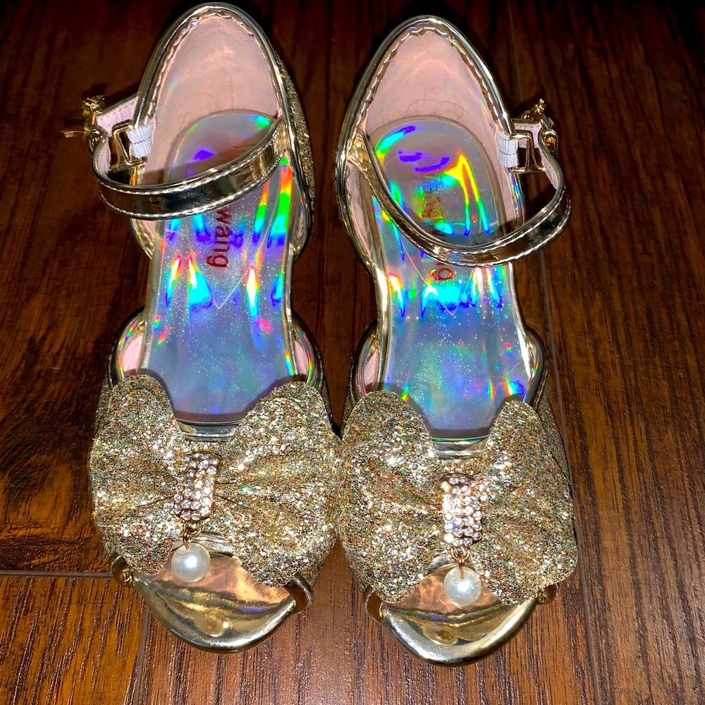Girls Gold sparkle Peeptoe heels